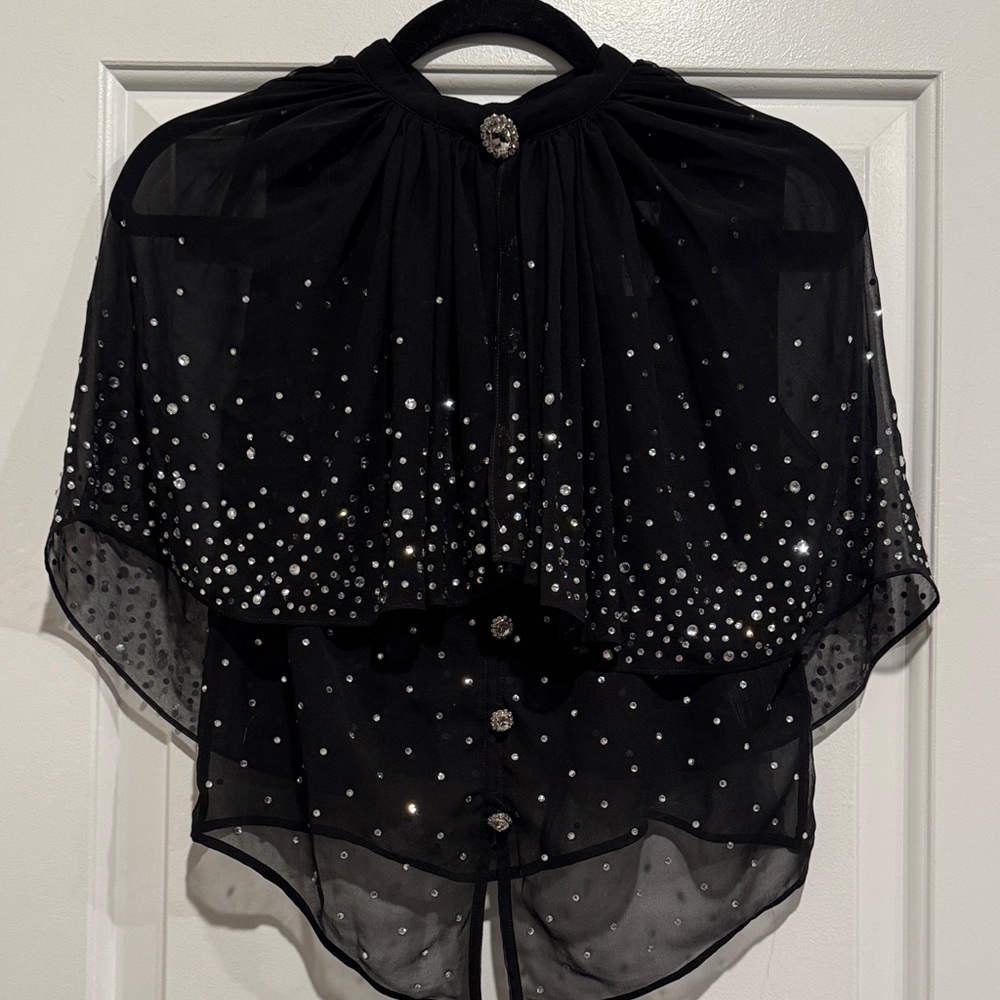 H&M- Paco Rabbane Sheer Chiffon Cape Blouse with Silver Rhinestones
